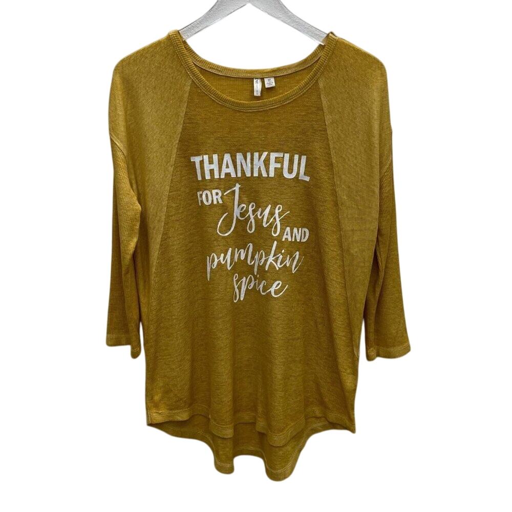 Cato Gold Knit Top Thankful For Jesus And Pumpkin Spice Size Medium